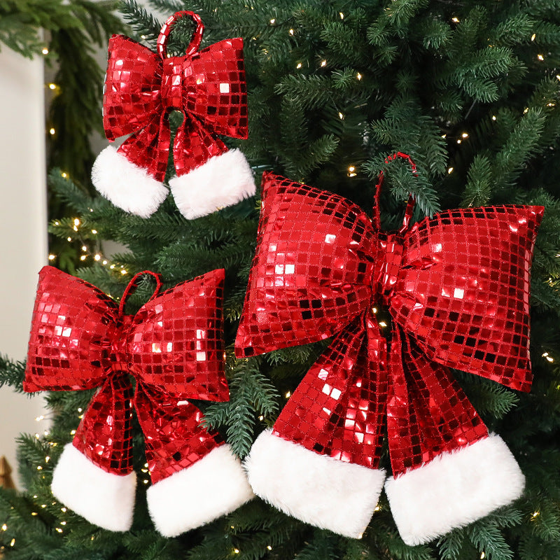 Festive Christmas Tree Bow Decoration - Sparkly Holiday Ornament