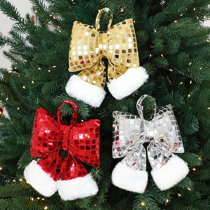 Festive Christmas Tree Bow Decoration - Sparkly Holiday Ornament