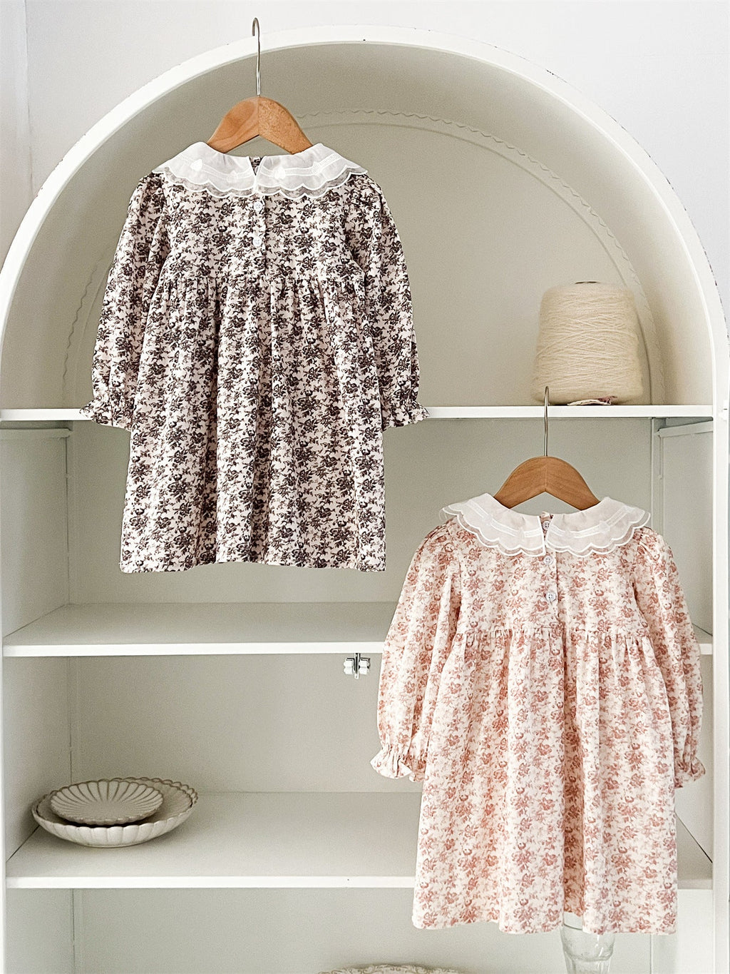 Spring and Autumn Floral Printed and Embroidered Long-sleeved Dress with Lace Collar for Stylish Girls